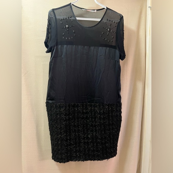 ANIMALE black 100% silk and wool dress with beaded and sheer upper size 38 - Picture 4 of 10